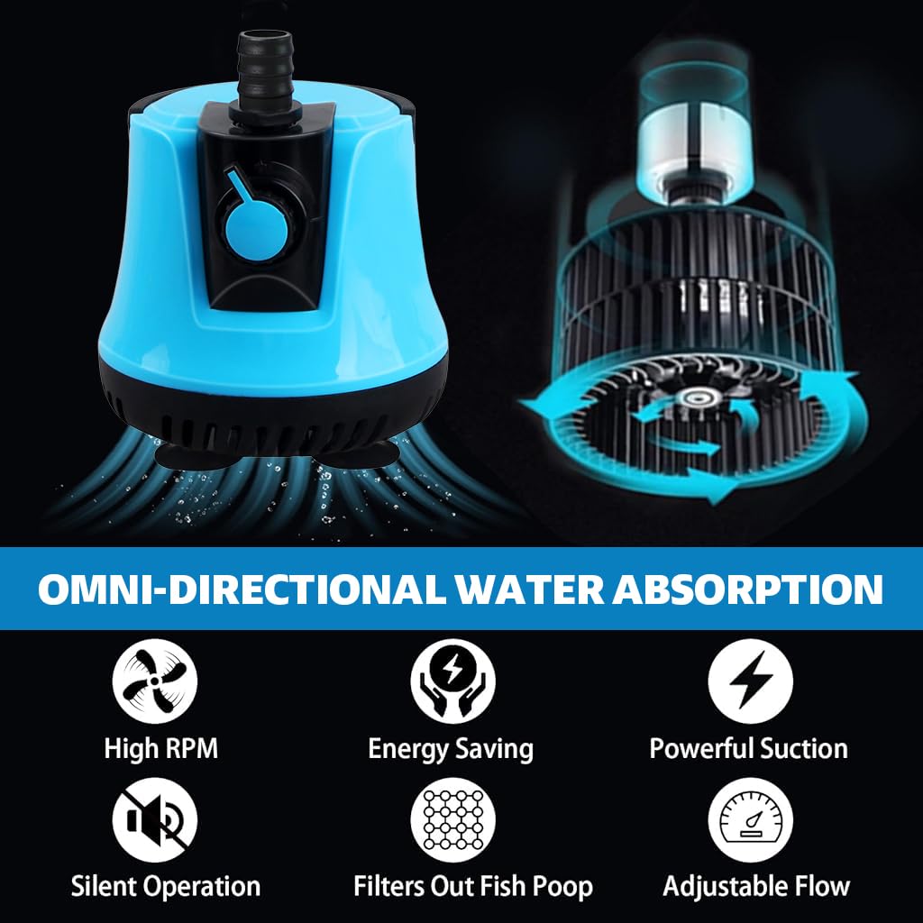 Qpets Submersible Water Pump for Aquarium Pond and Fountain featuring Adjustable Flow 85W 4.5M Lift | Low Noise Suction Cup Base 2PCS