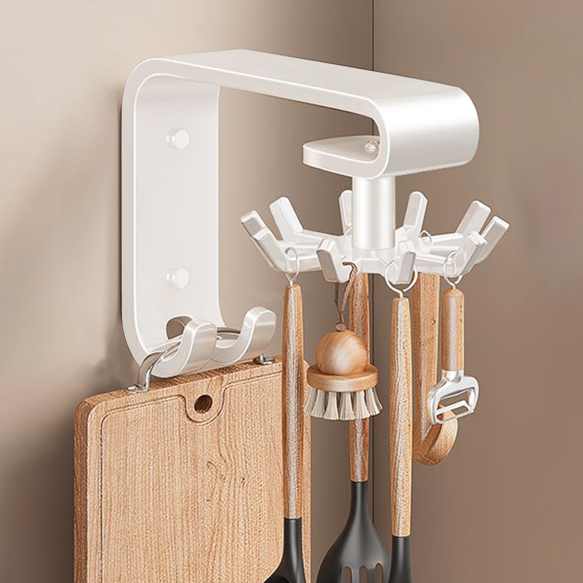 HASTHIP Multi Utensil Organizer for Kitchen with 360° Rotatable 10 Hooks and Carbon Steel Design