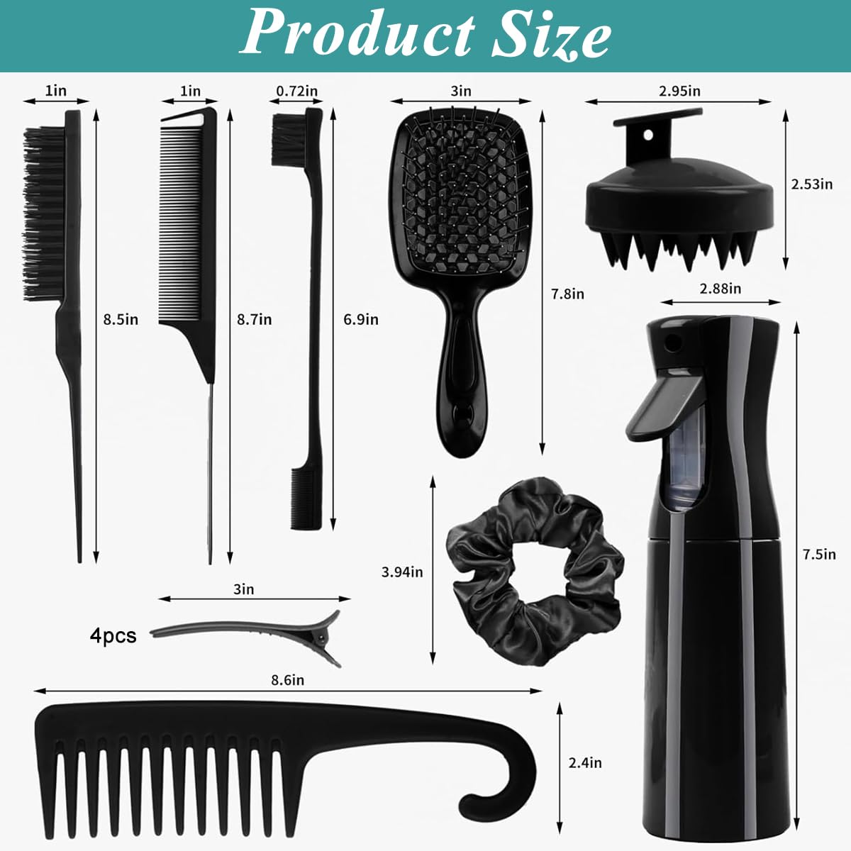 ZIBUYU Hair Comb Set for Daily Hair Care with 12pcs Tools and 200ml Spray Bottle | Barber Kit