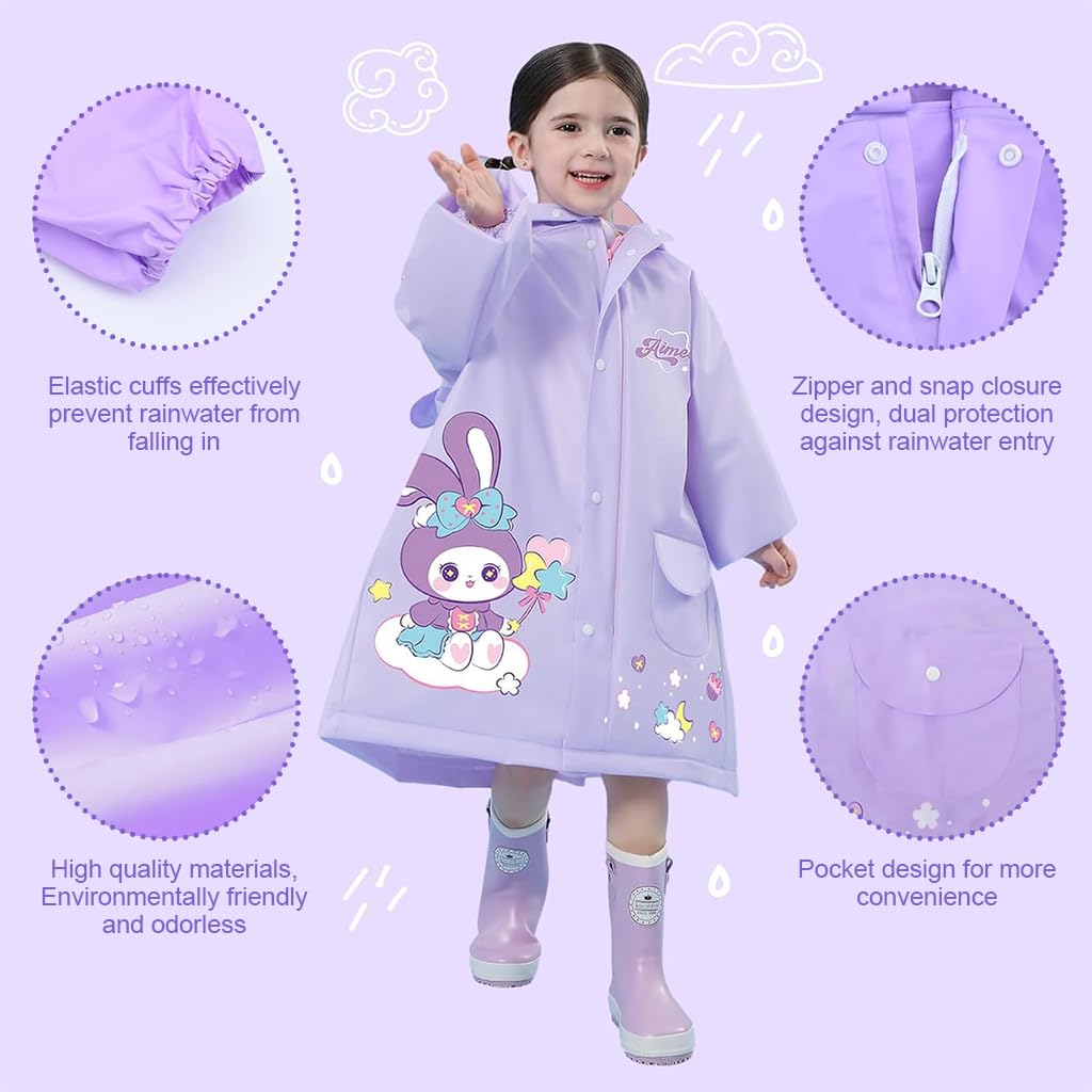 SNOWIE SOFT Hooded Raincoat for Kids with Wide Brim and Reflective Strip | EVA 2 PCS for 3–5 Years 105–115cm