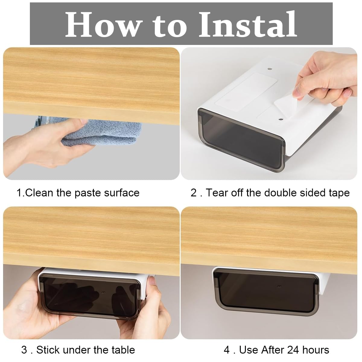 Climberty Under Desk Drawer for Home Office Organization with Slide Out Design | 20 x 17 x 7.2cm Black Hidden Storage