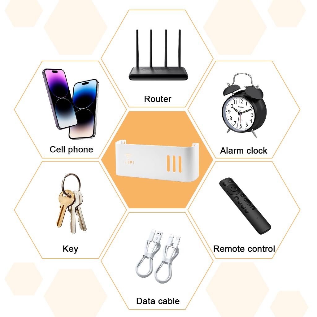 Supvox Wall Shelf for WiFi Router with Slotted Cable Organizer 12.2x2.17x4.33 in | ABS Mount