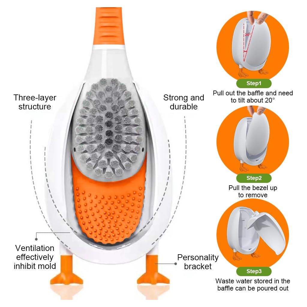 HASTHIP Diving Duck Toilet Brush for Bathroom Cleaning with 360° Flexible Silicone Head | Wall Mounted Drip Slot Holder
