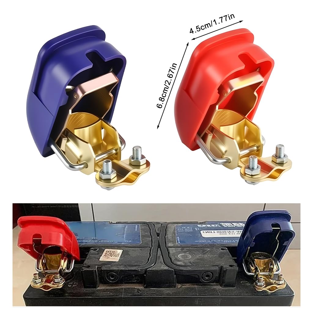 STHIRA Battery Terminal Connectors for Automotive Use with Reverse Installation Prevention and Pure Copper Build | 2Pcs 19mm and 17.5mm Quick Release Clamps