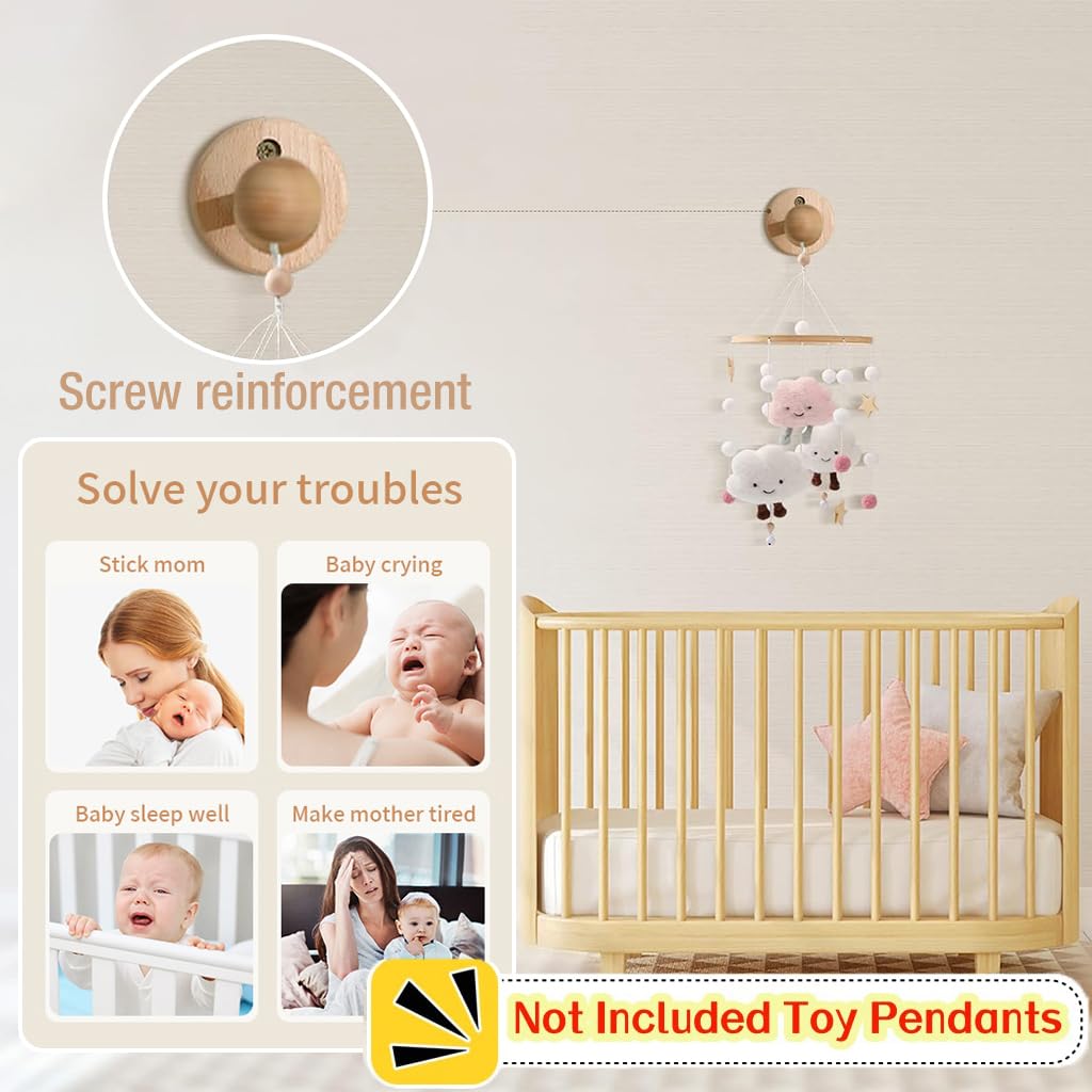 SNOWIE SOFT® Wooden Wall Mounted Arm Baby Mobile Hanger Mobile Holder for Crib Hanging Toys for Babies, Crib Mobile Toy Hanger Beech Baby Crib Mobile Arm Cradle Toys Crib Hanger (Not Included Toys)