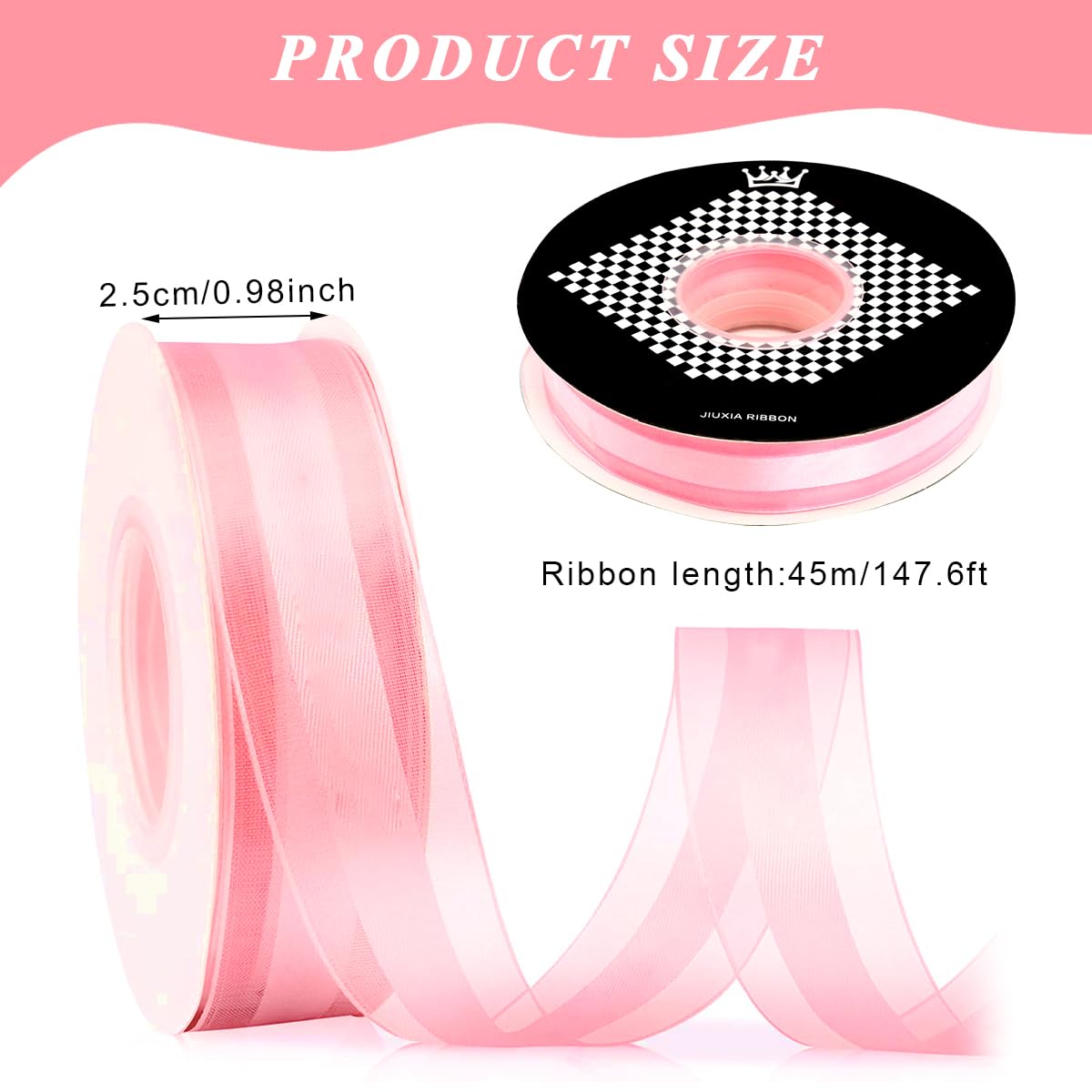 PATPAT Ribbon Roll for Gift Wrapping and DIY Crafts with Cuttable Design 147ft Pink Lace