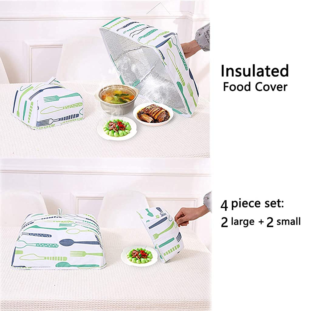 ELEPHANTBOAT Food Cover Set for Kitchen and Outdoor Use featuring Foldable Mesh Tent | 4 Pack 13.3x13.3x5.1 in and 8.2x8.2x4.7 in with Aluminium Foil Layer