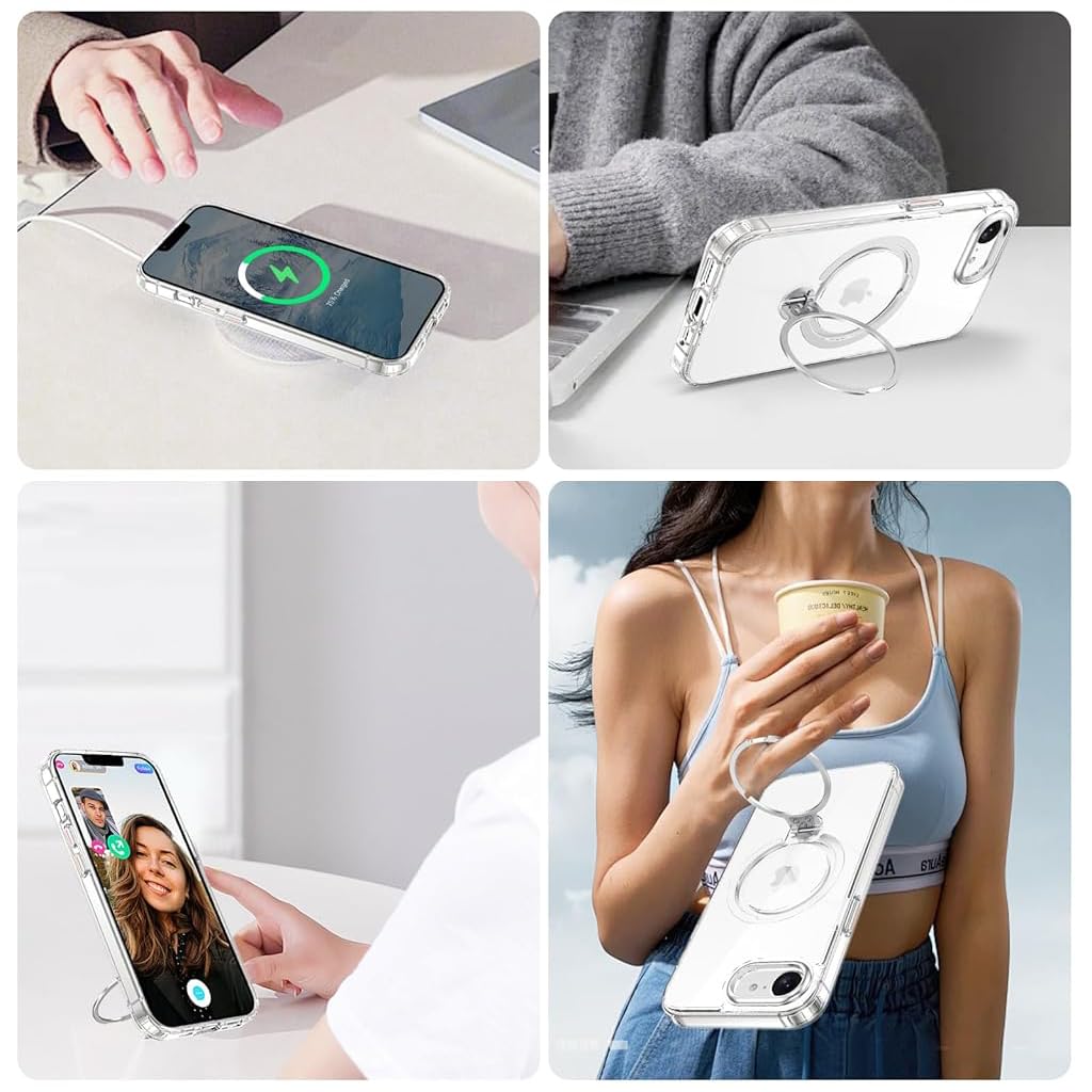 ZORBES iPhone 16E Clear Phone Case with 360° Rotatable Kickstand and Magnetic Charging Support