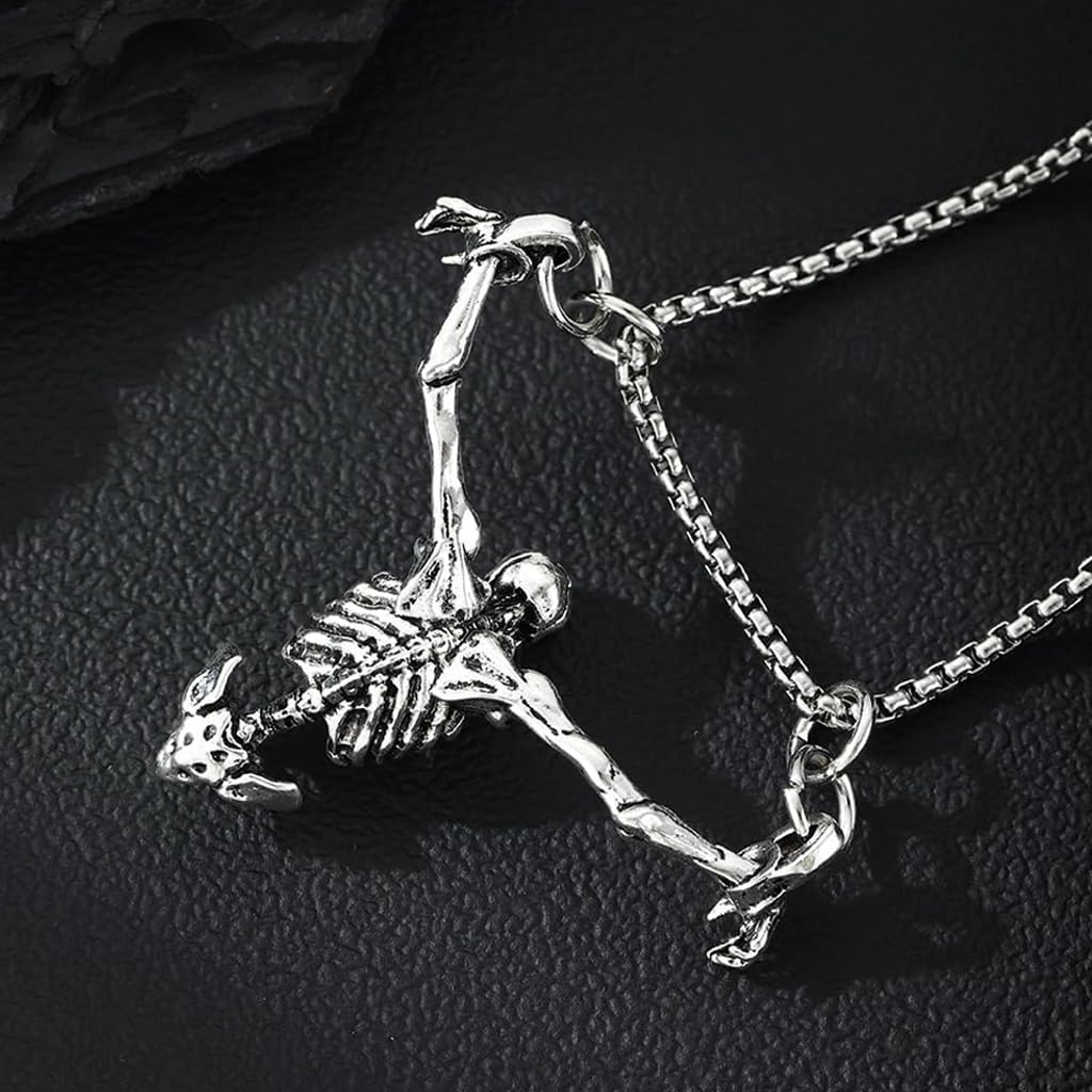 GUSTAVE Punk Alloy Necklace featuring Skeleton Pendant and Spine Link Chain for Men Women