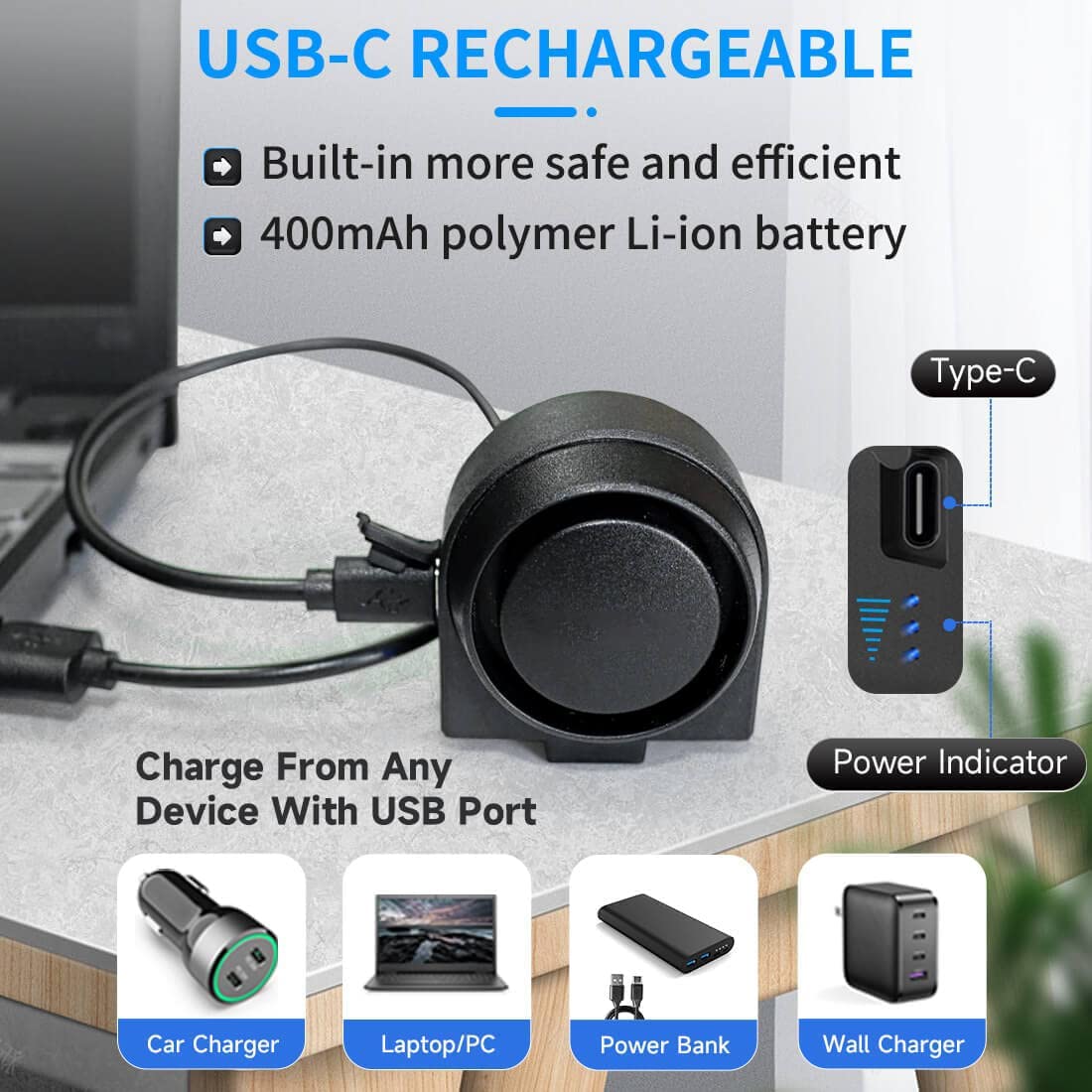 STHIRA Siren Security System for Motorcycle and Bike with 115dB Alarm featuring USB C Rechargeable Battery