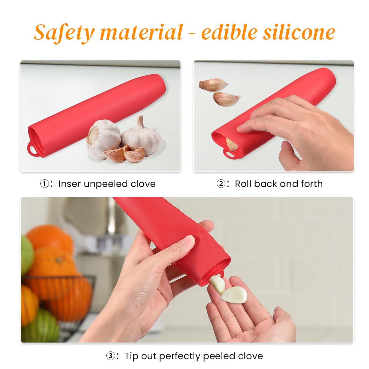 Supvox Garlic Peeler 3 Pack for Quick Skin Removal with Friction Pouch Design | Silicone Kitchen Tool