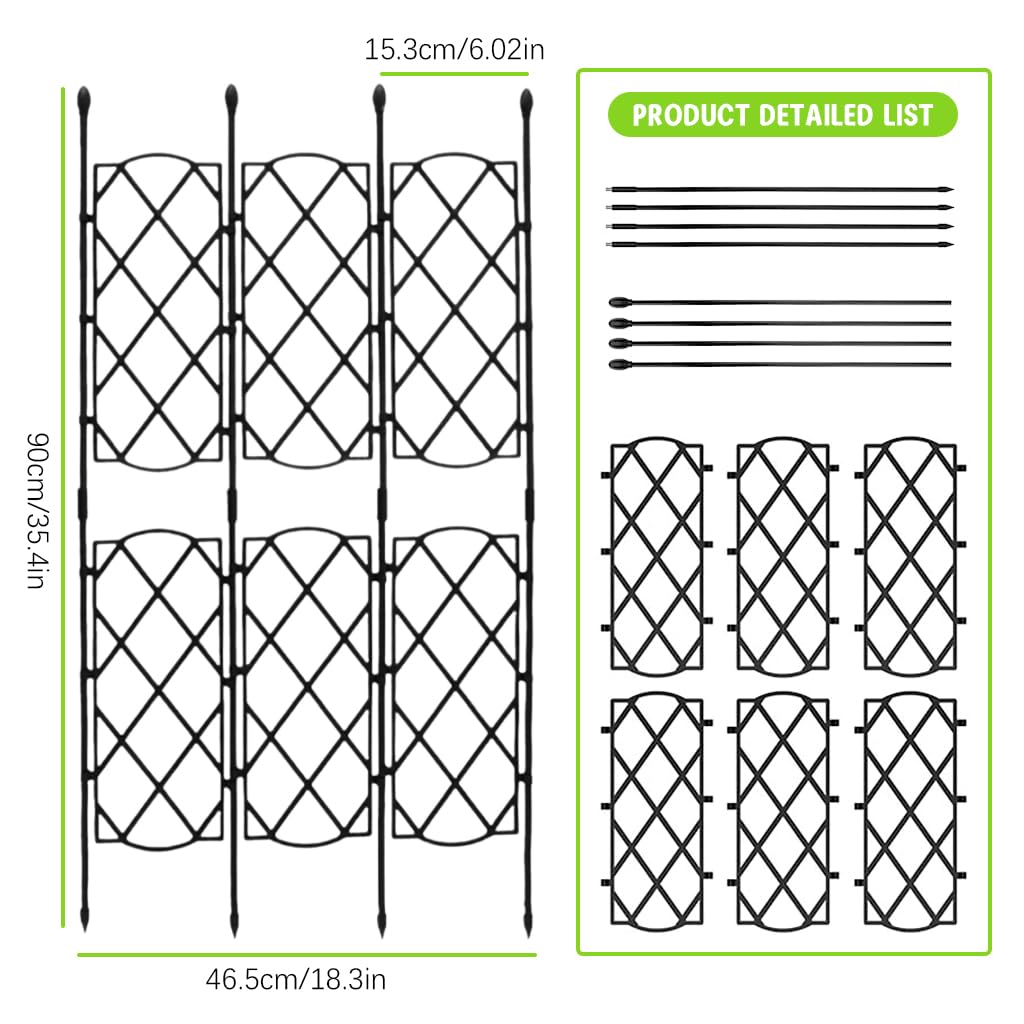 HASTHIP Garden Trellis for Climbing Plants with Interlocking 6pcs Design 46.5x90cm | PE & PP Resin Support for Vines and Roses