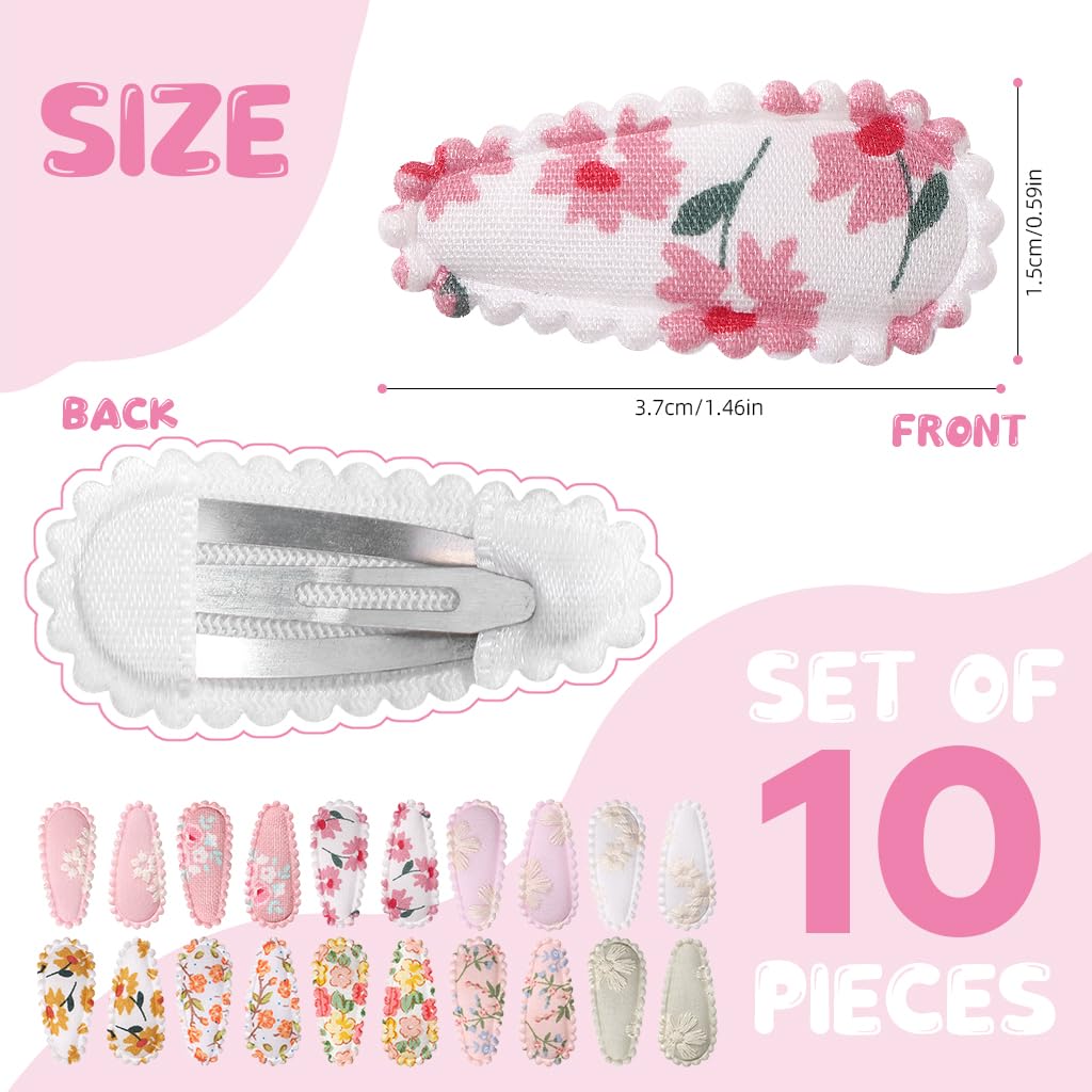 PATPAT Girls Hair Clips 20 Pcs 1.5 in Floral Print Metal and Cloth Barrettes for Toddlers | Cute Gift Set