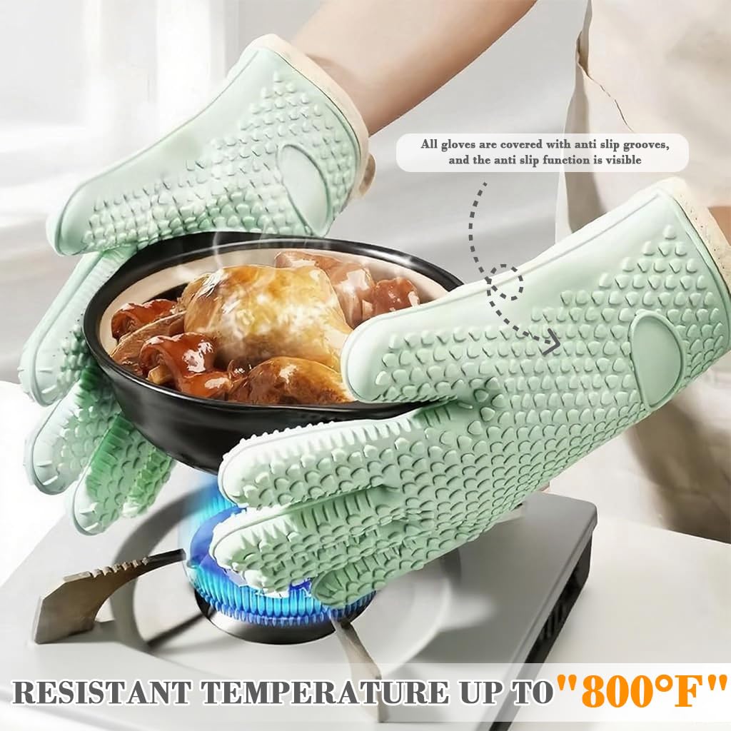 Supvox Oven Mitts for Cooking and Baking with Cotton Liner and Anti Slip Texture | Heat Resistant Silicone One Size Fits All
