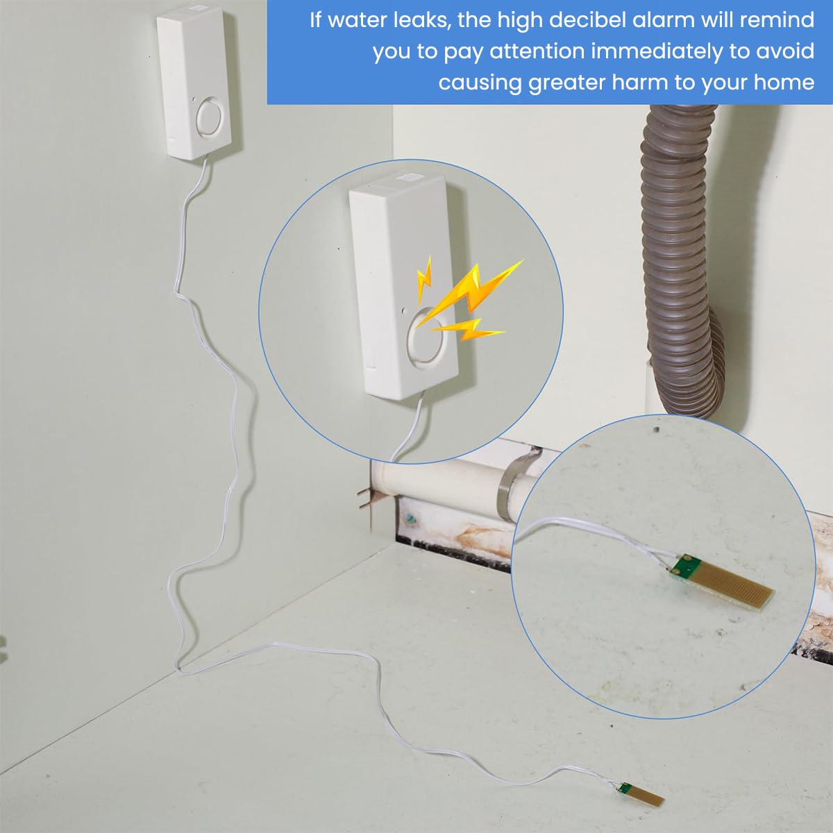Serplex Water Alarm Sensor for Tank Overflow with 120dB Alert and Sensitive Metal Probe | 9V Battery Powered