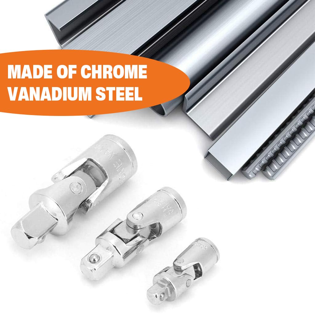 Serplex Swivel Drive Adapters Set for Ratchets featuring 3Pcs 1/4 3/8 1/2 CR-V Steel | Chrome Finish