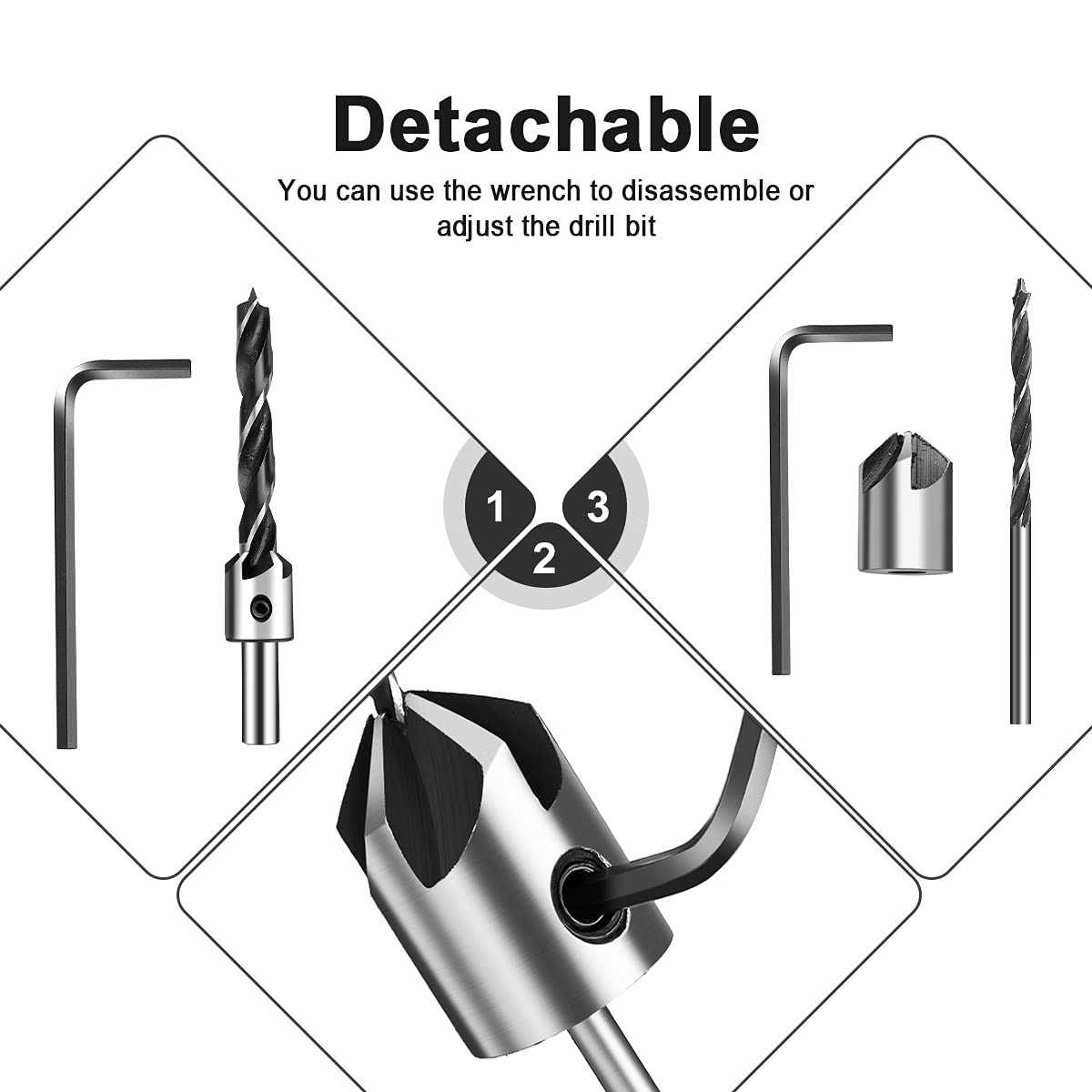 ZORBES Countersink Drill Bits Set Woodwork, PVC, Plywood Chamfer High Carbon Steel Drill Bits for Wood Drill Bits Set 3mm 4mm 5mm 6mm with Hex Key - 4 Pcs