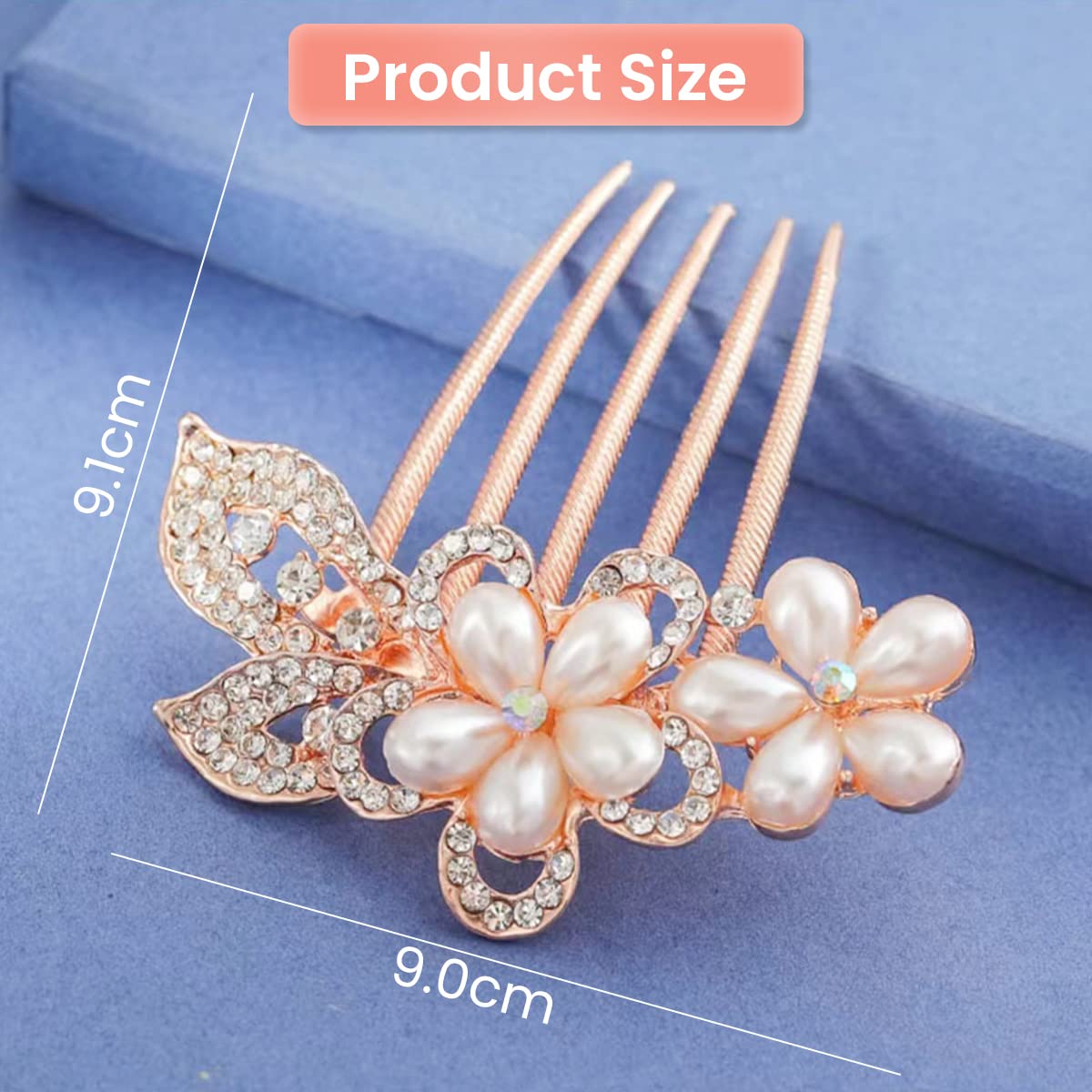 PALAY Hair Side Comb for Weddings and Parties with Pearls Flower Rhinestones 8.5 cm | Gift for Women and Girls