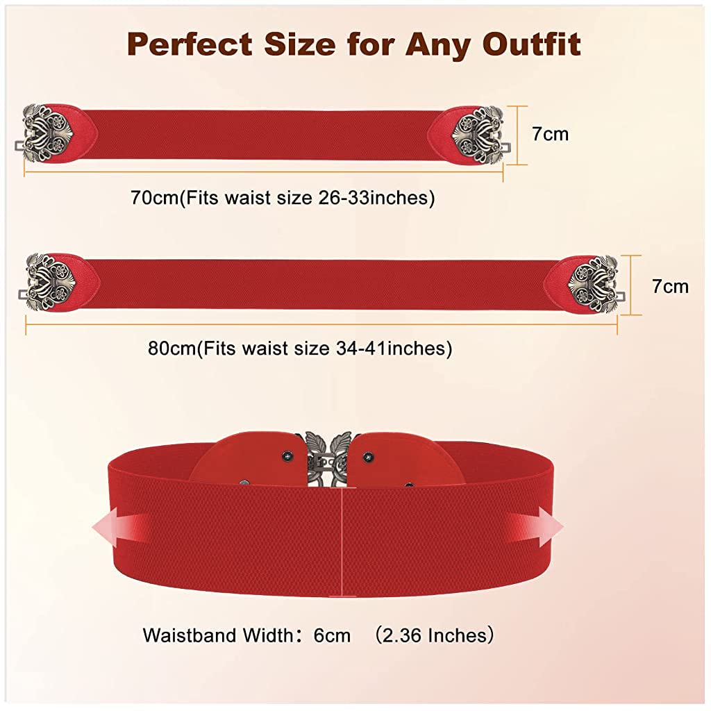 ZIBUYU® Waist Belt for Women Dresses Stylish Hip Belt with Interlocking Buckle Modern Belts for Women Western & Long Dress and Jeans Elastic Stretchy Hip Belts for Women and Girl - Red