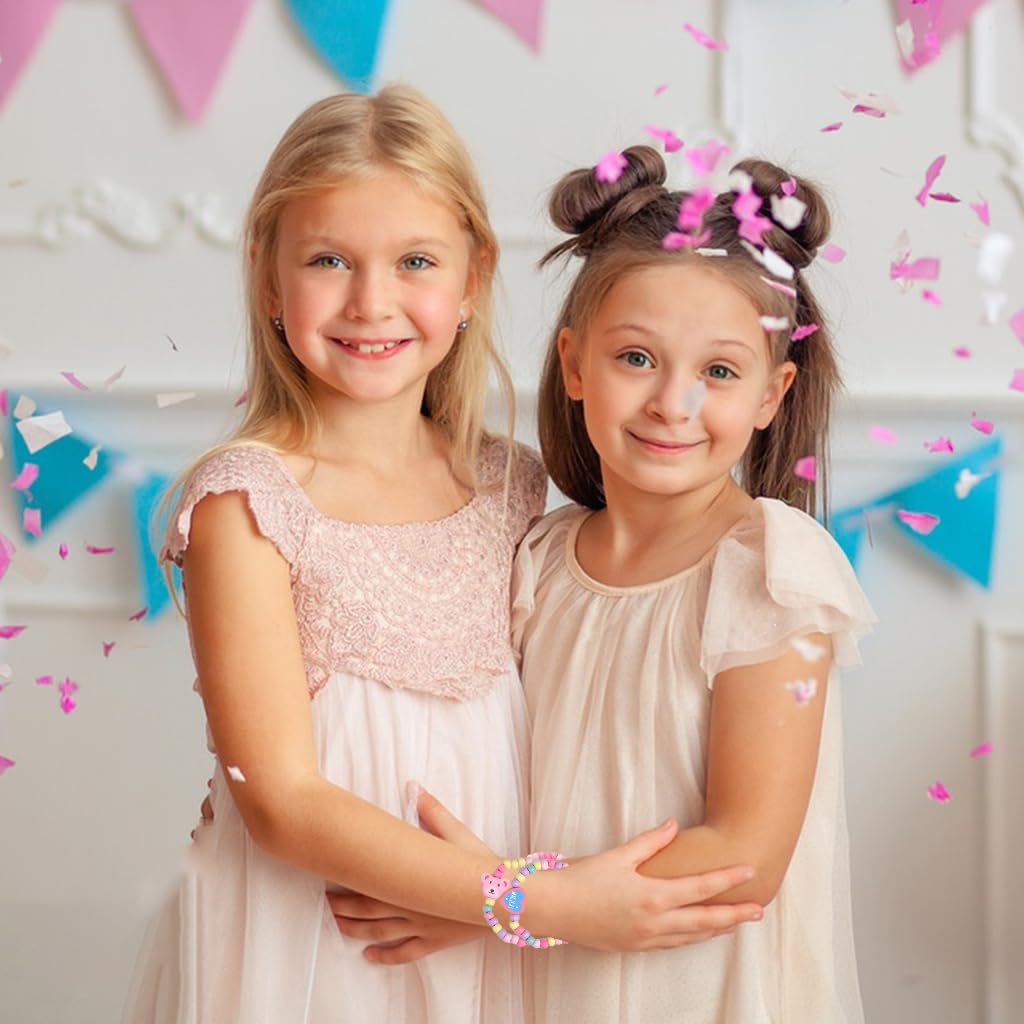 PALAY Bracelets Set for Girls featuring 12Pcs Elastic Wooden Beads | Cute Cartoon Design