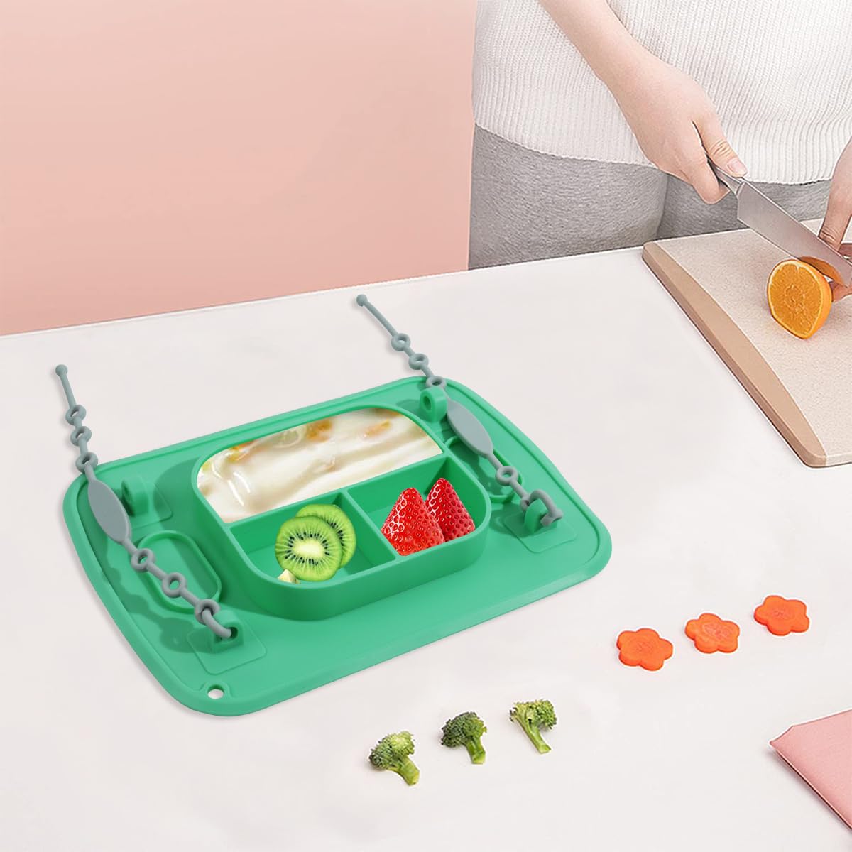 SNOWIE SOFT Silicone Baby Feeding Set for Mess‑Free Meals with 3‑Compartment Suction Plate | BPA‑Free Easy‑Clean Design