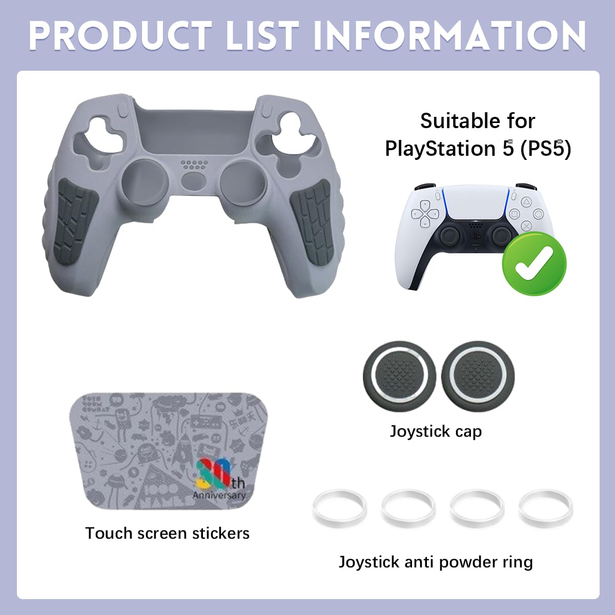 ZORBES Game Controller Silicone Cover for PS5 featuring 30th Anniversary Design with 2 Thumb Grip Caps & Touchpad Sticker