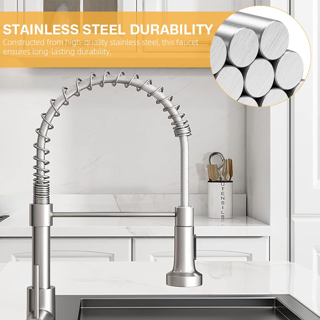 HASTHIP Kitchen Faucet for Double Sink with 360° Flexible Spout and Telescopic Retainer Arm | Stainless Steel Installation Kit