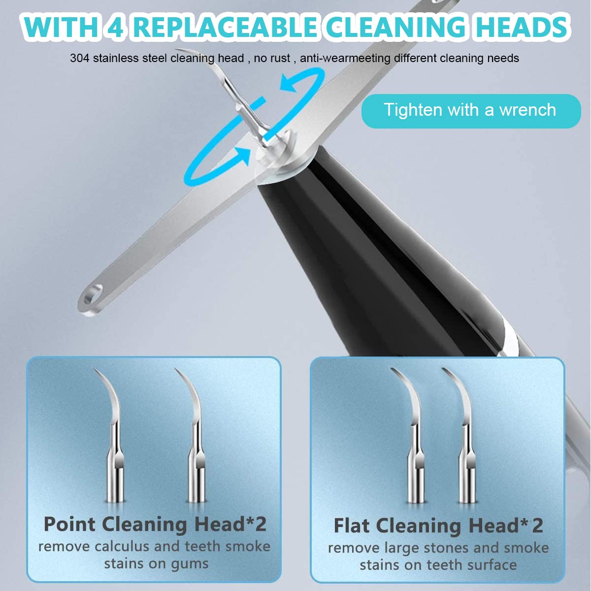 HANNEA Teeth Whitening Kit for Tartar Removal with 4 Stainless Steel Heads & LED | USB Rechargeable