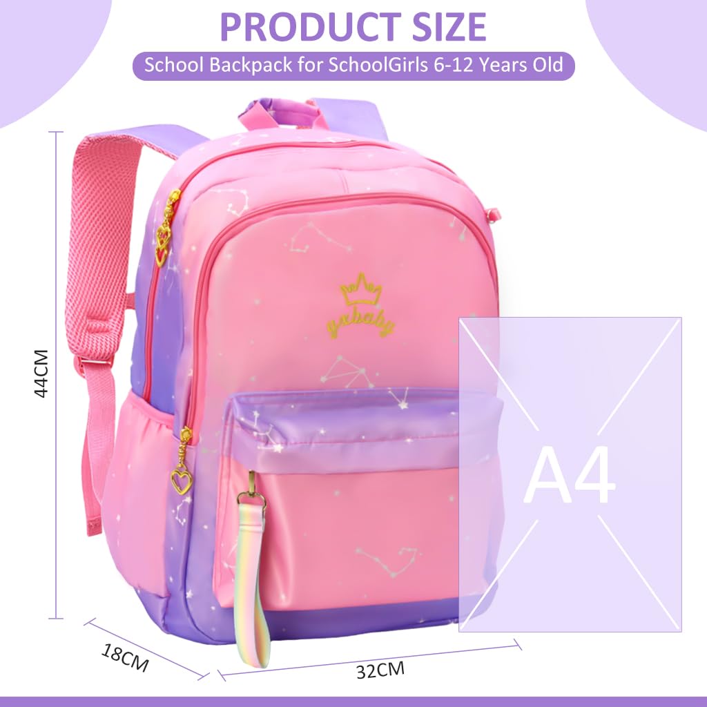 PALAY Large Gradient Purple Fashion Backpack for School Girls 6–12 with Padded Straps and 32×18×44 cm Multi‑Layer Design