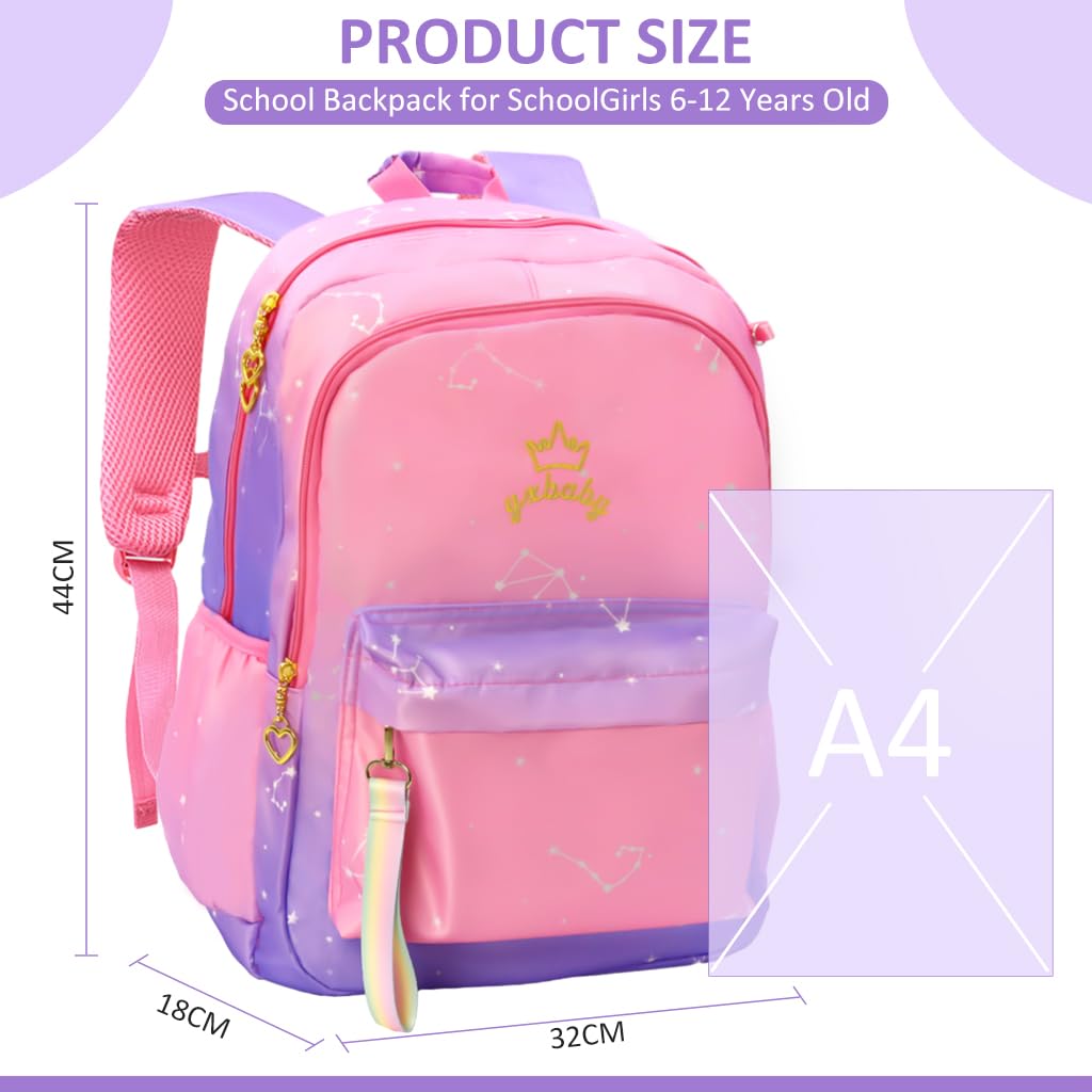 PALAY® School Backpack for Girls Large School Backpack for SchoolGirls 6-12 Years Old Colorful Gradient Purple Fashion Primary Schoolgirls Backpack School Gift, Christmas Gift Rakhi Gift