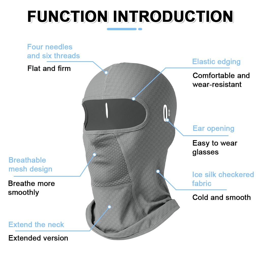 PROBEROS Balaclava Face Mask for Skiing and Cycling with UPF 30+ Sun Protection | 2PCS Grey