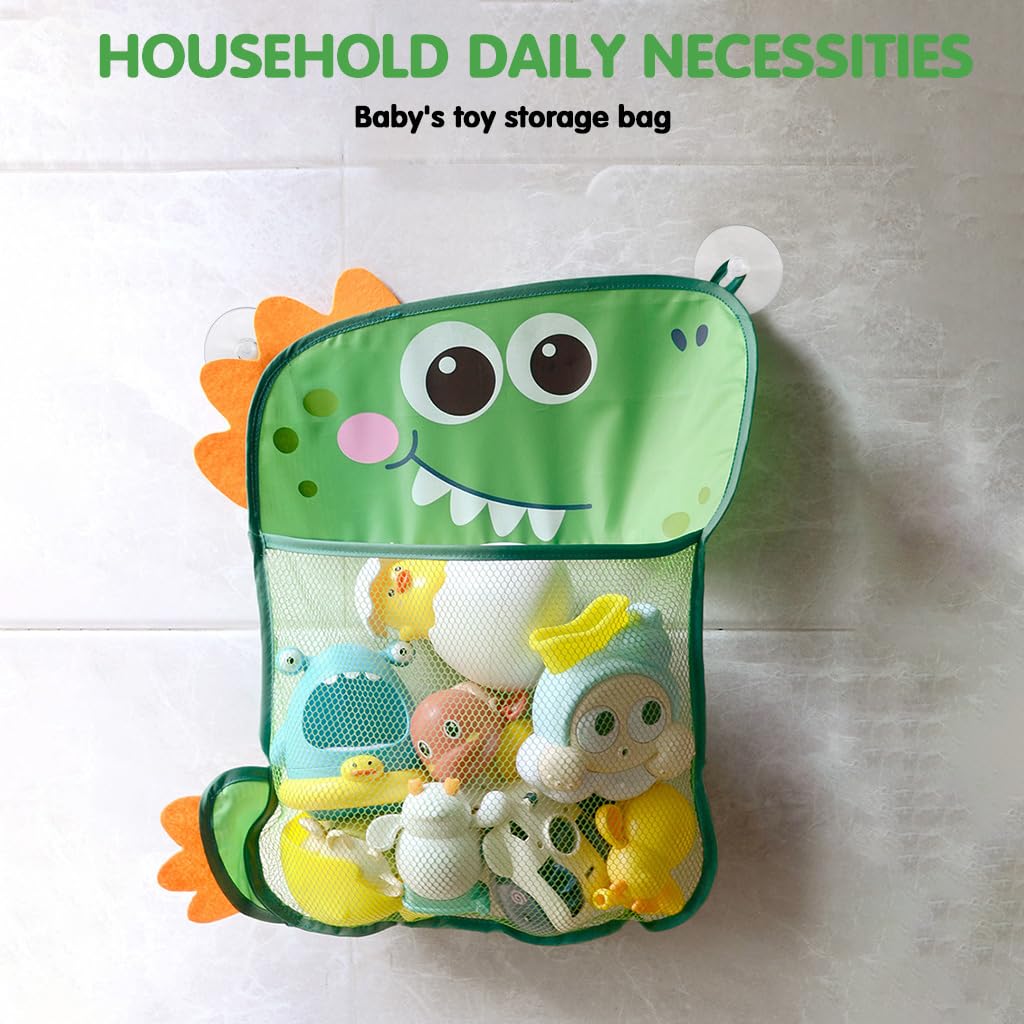 SNOWIE SOFT Bath Toys Storage Bag for Bathroom with Strong Suction Cup Hooks and Quick‑Dry Mesh