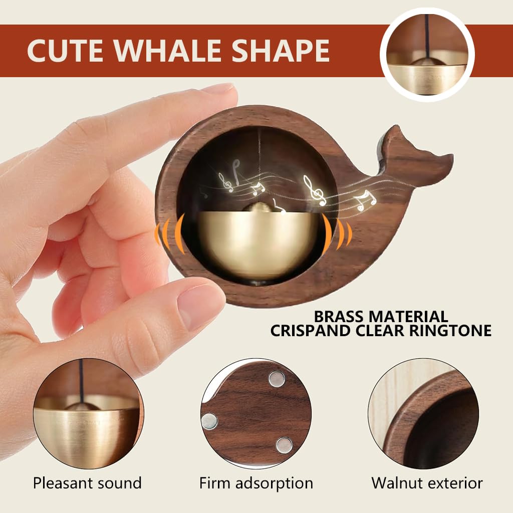 HASTHIP Magnetic Door Chime for Home and Shop with Whale Shape and Embedded Bell 9.2x6.2x3.5cm | Wooden Decorative Entry Alert