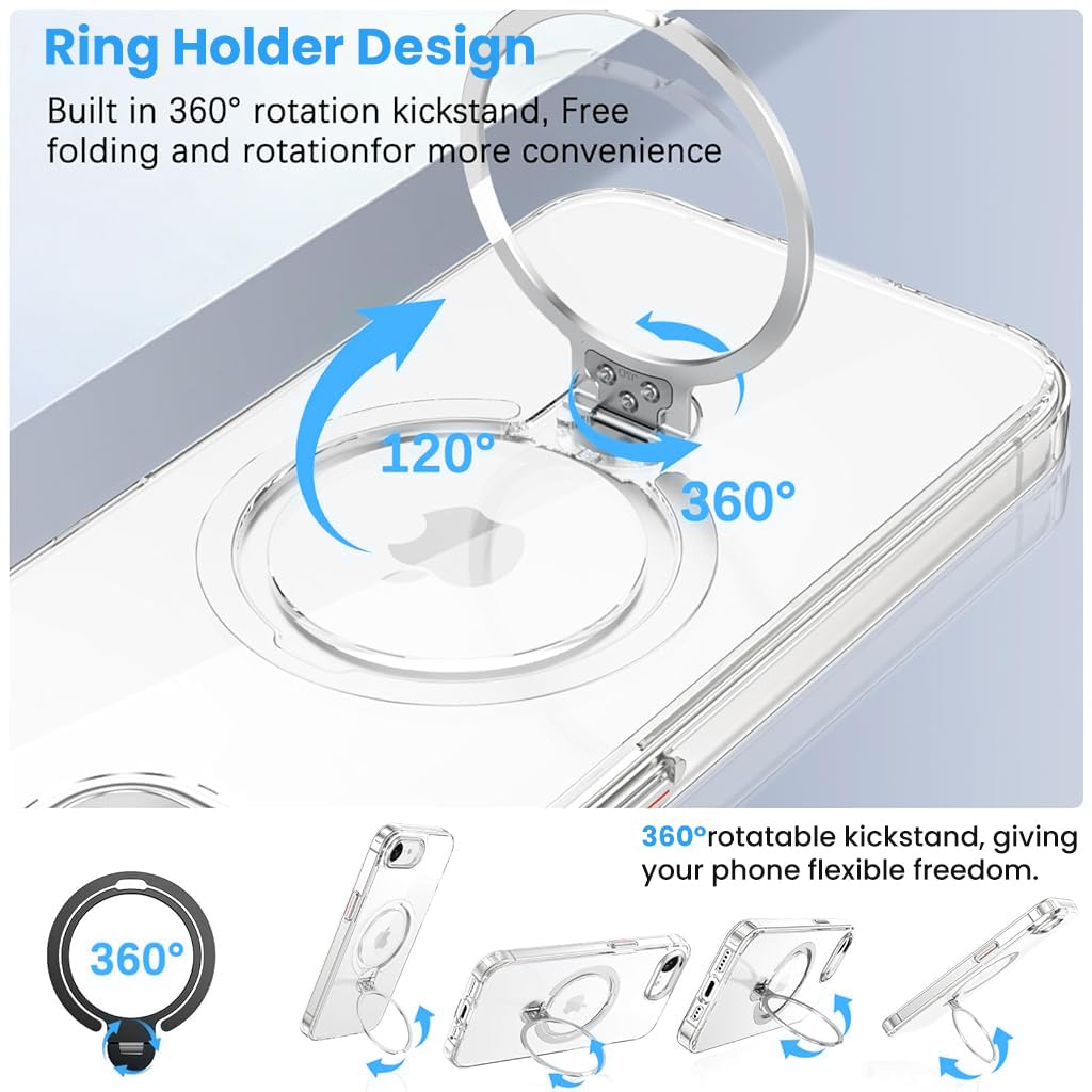 ZORBES iPhone 16E Clear Phone Case with 360° Rotatable Kickstand and Magnetic Charging Support