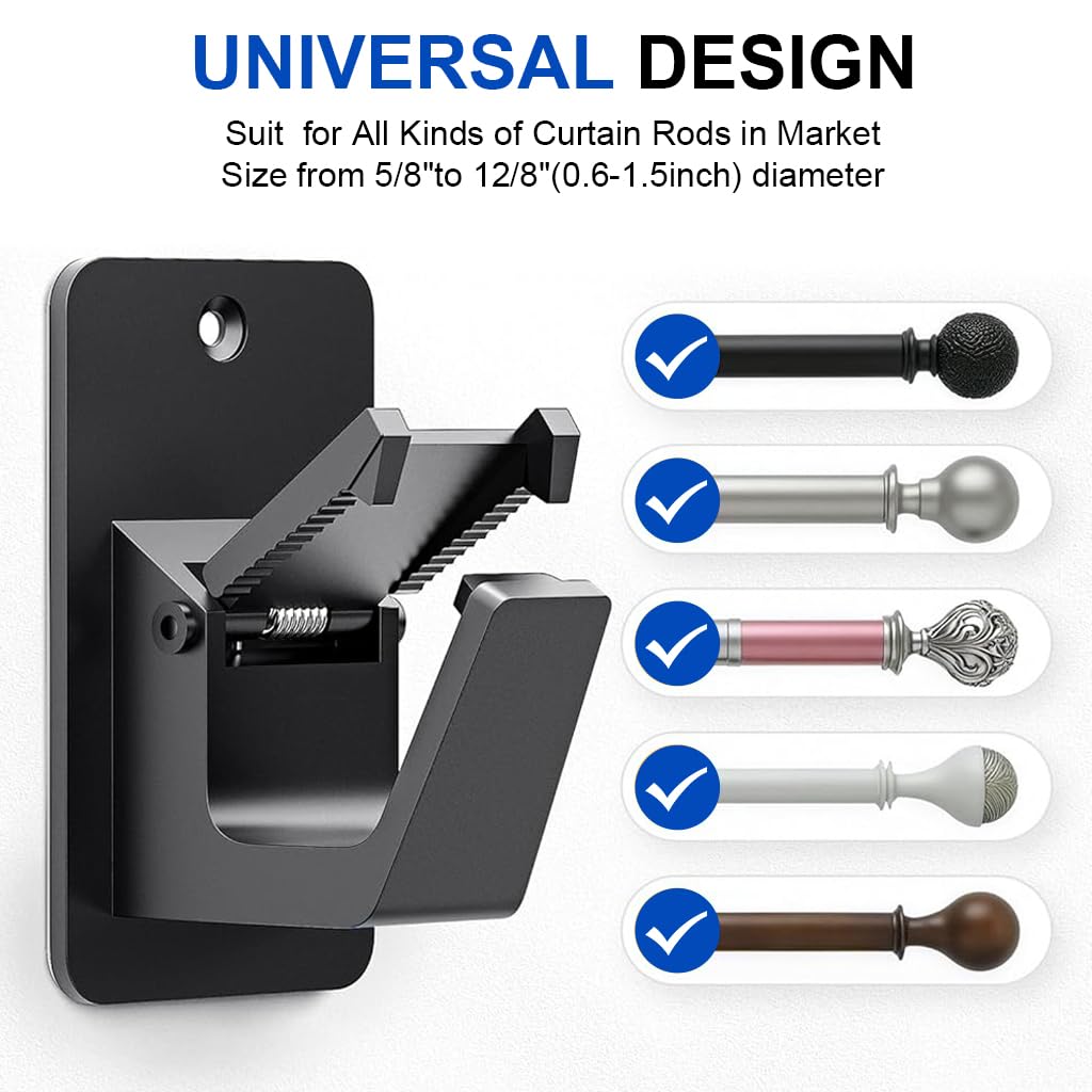 HASTHIP Curtain Rod Brackets for Wall Drapery | 4Pcs Metal Self Adhesive Holders