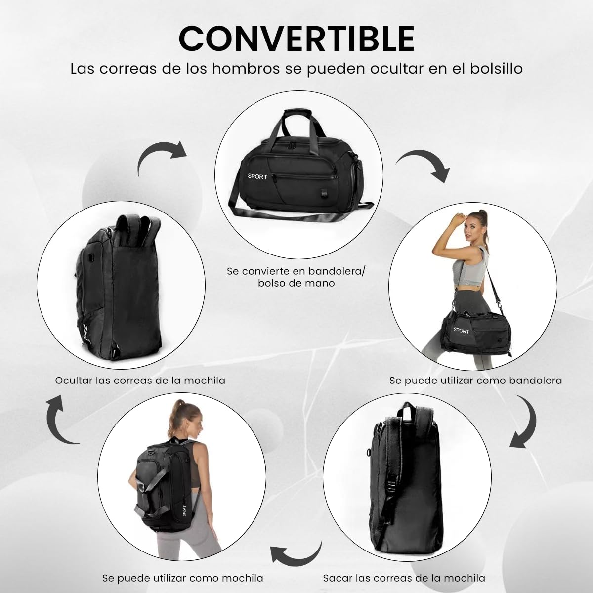 GUSTAVE Gym Bag for Travel and Fitness with Shoe Compartment 55×22×30cm Waterproof Oxford Cloth