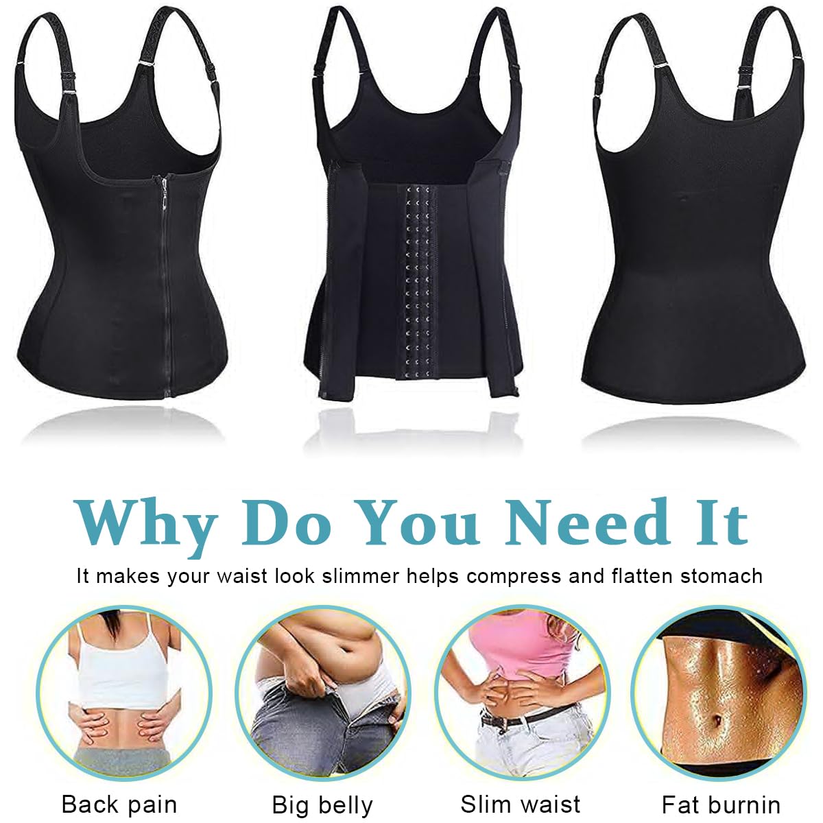 PALAY Waist Trainer for Women featuring Double Layer Zipper and 3 Row Buckle XL Black | Neoprene Shapewear for Workout and Postpartum Support