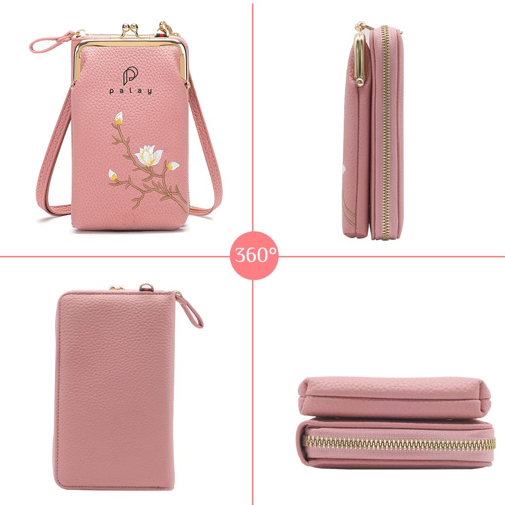 PALAY Womens Small Crossbody Phone Bag for Travel with 7 in Height & Smooth Zipper | Pink PU Leather Wallet Purse