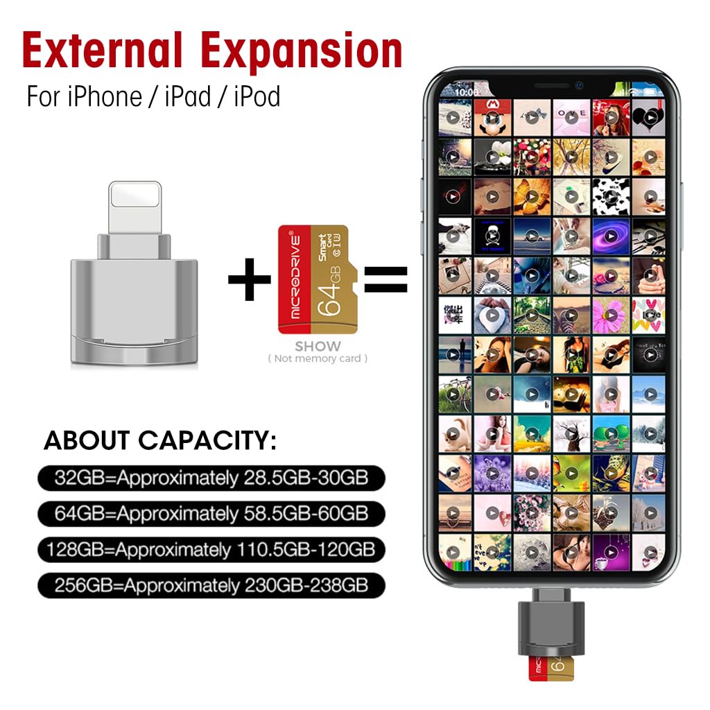 Verilux® Micro SD Card Reader for iPhone iPad, Micro SD/TF Card Reader Memory Card Reader for iPhone Plug and Play Card Reader for iPhone 13/12/Pro/11/X/XR/Max