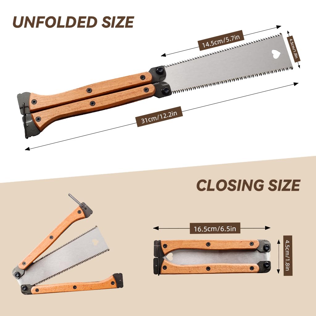 HASTHIP® Hand Saw Wooden Handle 5.5 Inch Steel Blade Butterfly Folding Saw High Hardness SK-5 Steel Double Side Hand Saw Portable Woodworking Hand Saw for DIY Wooden Craft Wood Work