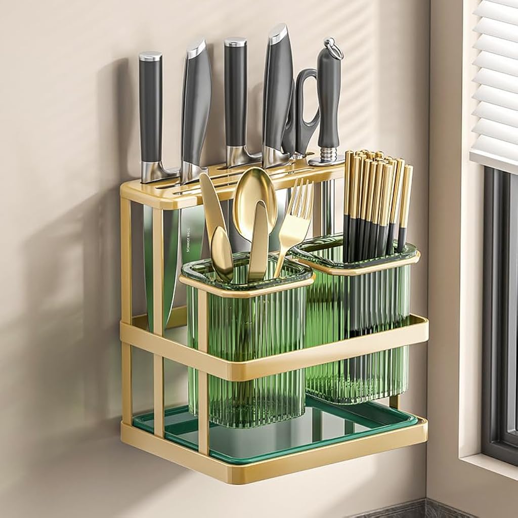 HASTHIP Kitchen Chopsticks Rack Chopstick Box Wall Mount or Countertop Cultery Drainer Utensils