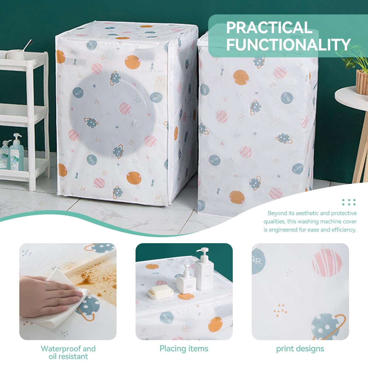 ZIBUYU Washing Machine Cover for Front Load with Roll Up Zipped Front and PEVA Waterproof Material | Cartoon Print Design