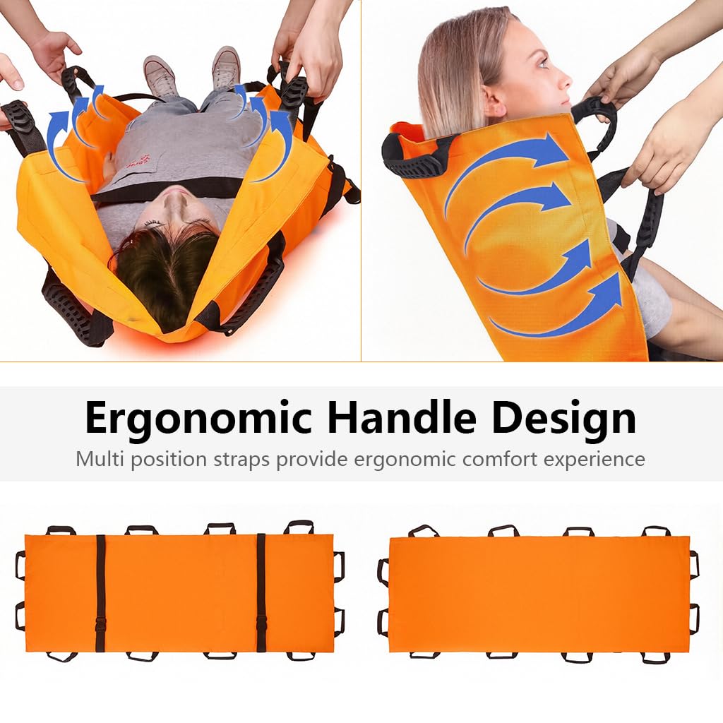 HANNEA Foldable Soft Stretcher for Emergency Rescue with Dual Safety Belts 180x70cm | 12 Rubberized Handles and Oxford Cloth