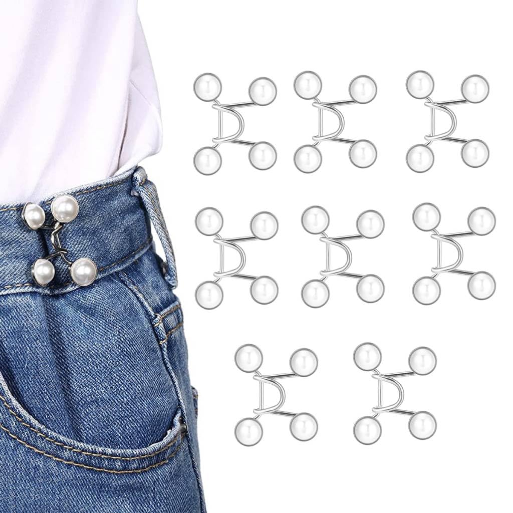 SANNIDHI Jeans Tightening Clips for Pants with Adjustable Pearl Waist Buckles | 4 Pairs