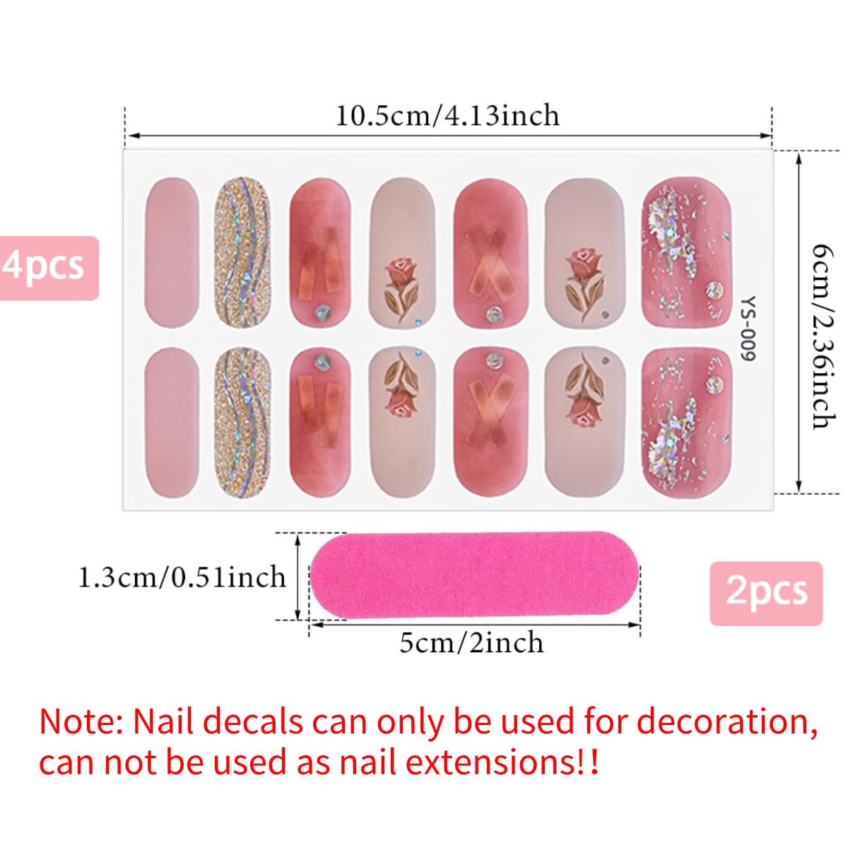 MAYCREATE® Nail Stickers Set with 4 Designs Fake Nail Decal Sticker Full Cover Nail Art Sticker Self Adhesive Embossing Nail Art Sticker for Various Nail Shape DIY Art Decal (56pcs)