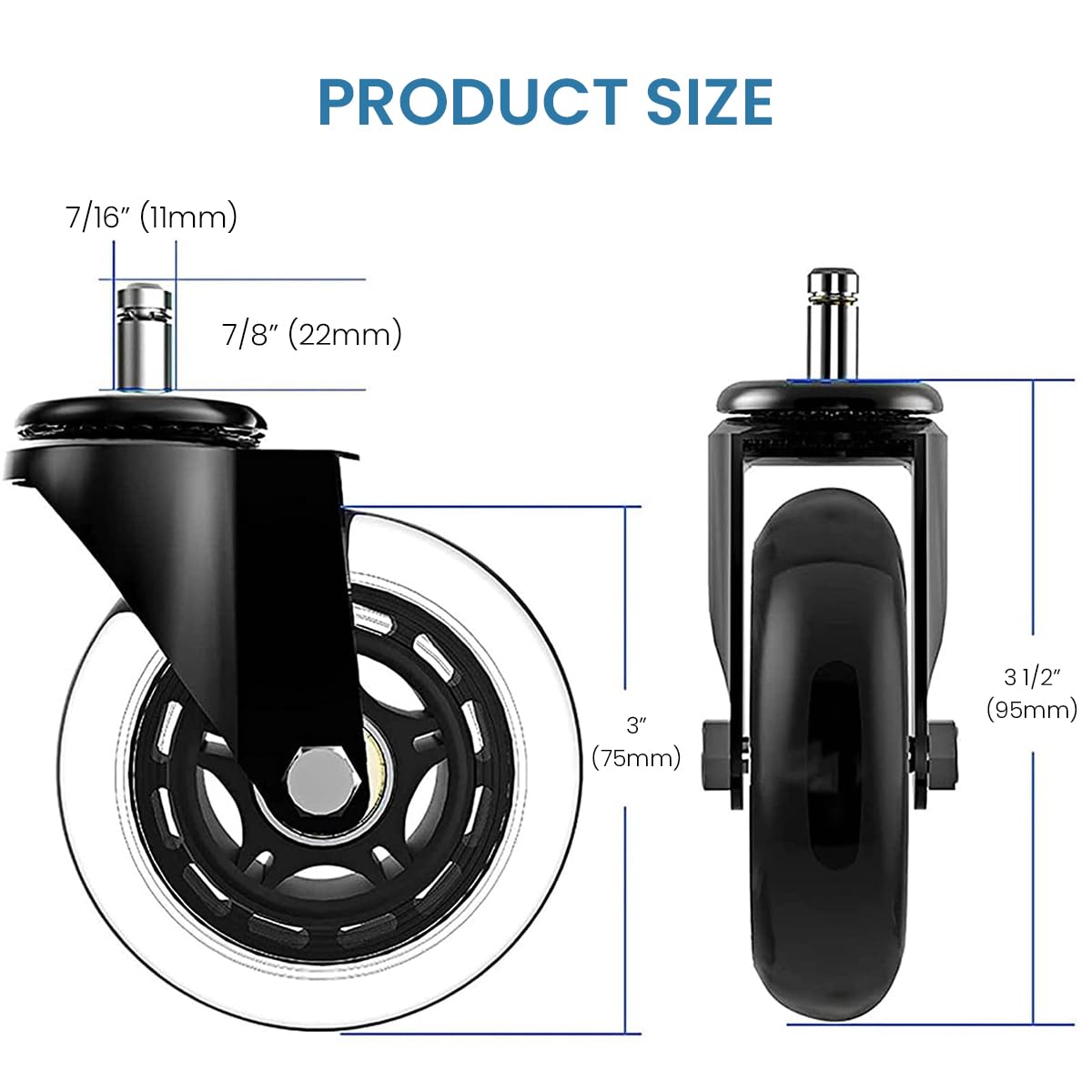 HASTHIP Chair Casters for Office and Gaming with 3 Inch 360° Rotating Silent Wheels | Set of 5