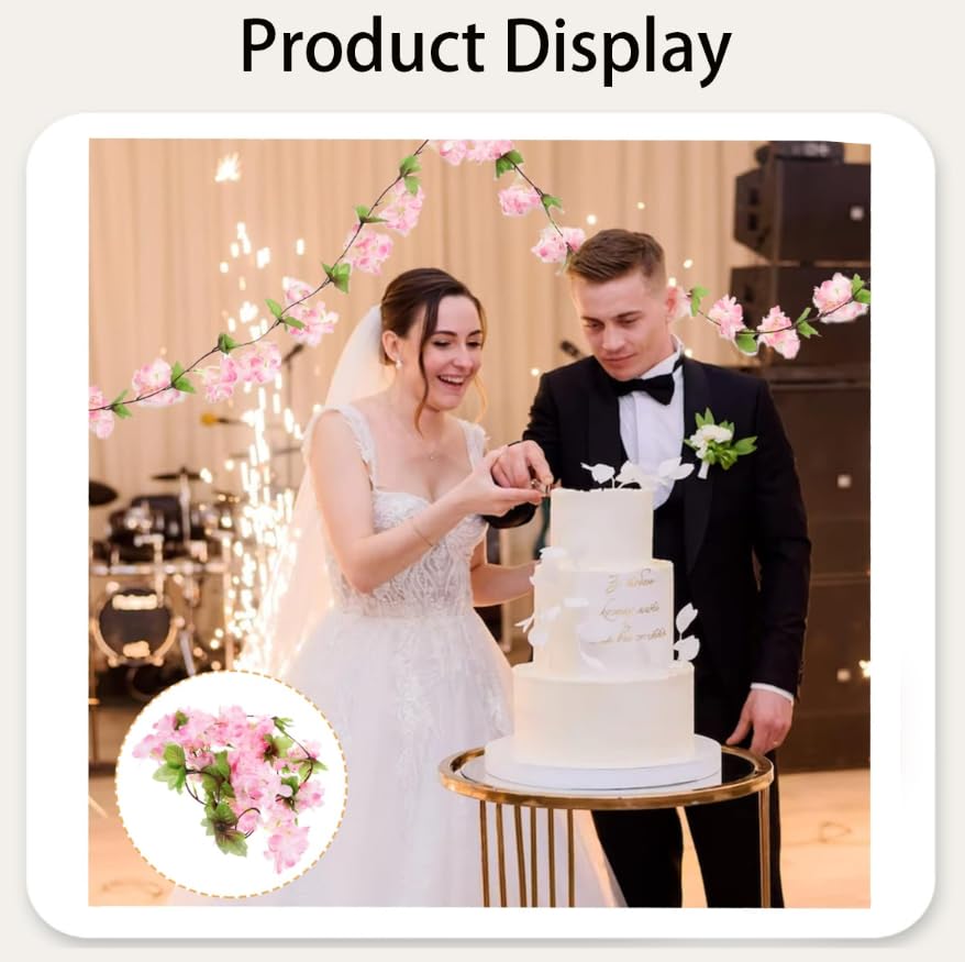 ZIBUYU Artificial Cherry Blossom Vines for Wedding and Home Decor with 2pcs Pink Garland