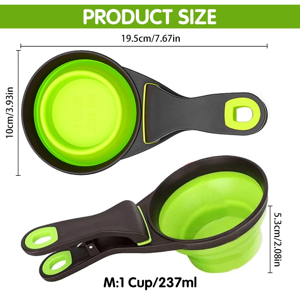 Qpets® Silicone Dog Food Scoop 237ml Collapsible Scoop with Sealing Clip for Dog Food Bag Cat Food Bag Foodgrade Pet Food Scoop Feeding Scoop