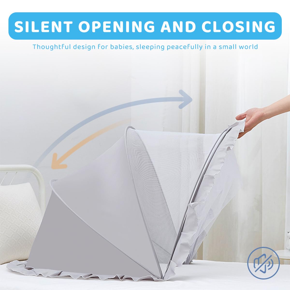 SNOWIE SOFT Foldable Mosquito Net for Babies with Arching Top 125x65x60cm in Grey | Travel Ready Crib Canopy