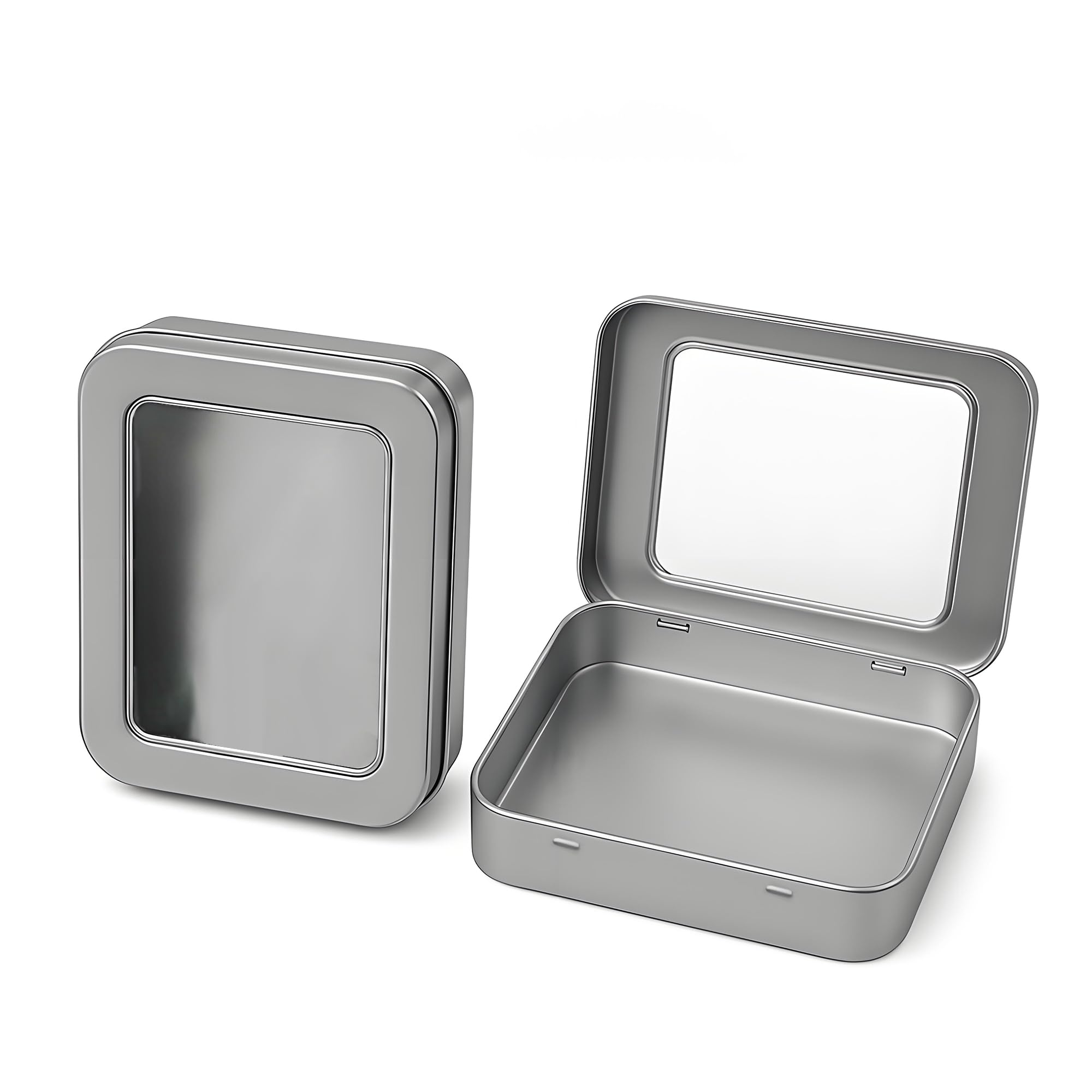 Small Steel Frame Box HASTHIP® 2Pcs Tin Box Small - Rectangular Metal Storage Box with Clear ...